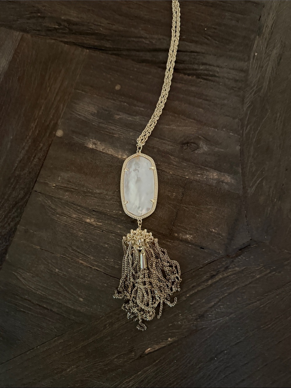 Kendra Scott Gold Tassel Pendant Necklace with White Stone